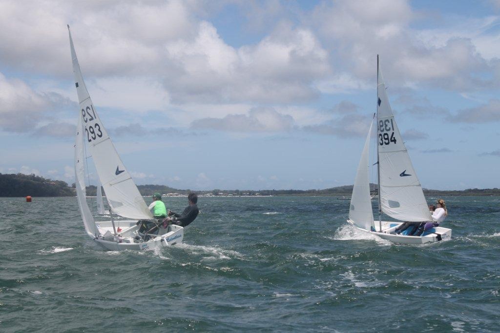 Luke Alexander and Alister George in Relentless with Silver Fleet leaders Caitlin Walmsley and Jessica Lawson in Knot Now - Gill Flying 11 Australian Championships © Peter McIntosh